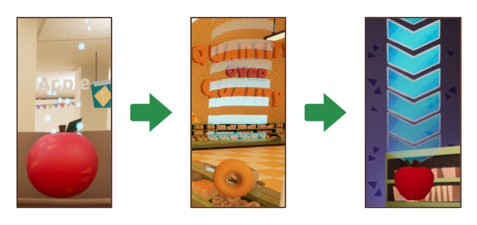 Progression of Grocery VFX (collect for points)